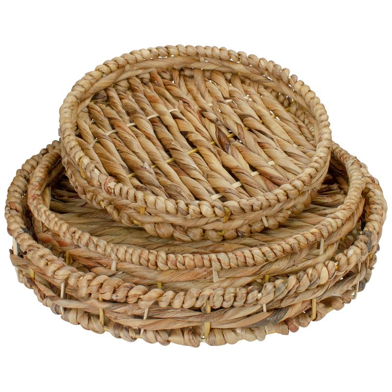 Northlight Set of 3 Round Natural Woven Water Hyacinth Serving Trays 16", 1 of 8