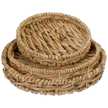 Northlight Set of 3 Round Natural Woven Water Hyacinth Serving Trays 16"
