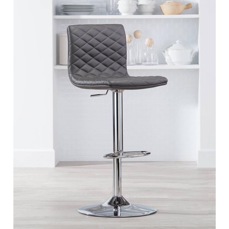 LumiSource Caviar Chrome Swivel Bar Stool 30" High Modern Adjustable Gray Faux Leather Cushion with Backrest Footrest for Kitchen Counter Height House, 2 of 7