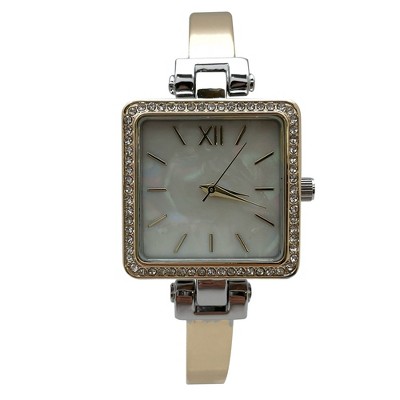 Olivia Pratt Square Face Thin Rhinestone Bezel Bangle Women Watch