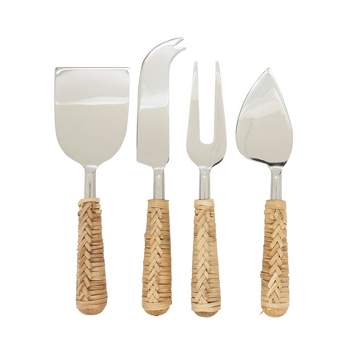 Saro Lifestyle Rustic Charm Wicker Cheese Cutlery (Set of 4), Beige