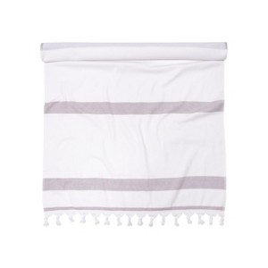 Cotton Oversized Striped Fouta Beach Towel with Tassels by Blue Nile Mills - 1 of 4