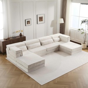Convertible Modular 4-Seater Floor U-Shaped Sectional Sofas Bed with 2 Ottomans and No Assembly Required - 1 of 4