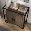Jojoka Modern Cabinet with Tempered Glass Top – Farmhouse Buffet Sideboard with Steel Frame, Oak - 4 of 4