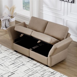 LOVMOR Contemporary Modern Upholstered Fabric Sofa with Storage Seats and Ottomans, 2 Seater Sofa Fabric Couch with Adjustable Arms and Backs - 1 of 4