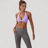 Anna-Kaci Active Women's Halter Neck Sports Bra with Ruched Front Detail Low Impact Stretch Fabric Removable Padding - Medium, Purple - 2 of 4