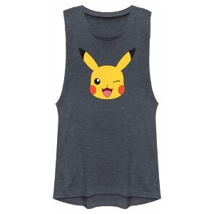 Juniors Womens Pokemon Pikachu Wink Face Festival Muscle Tee - 1 of 4