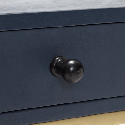 Navy Blue Mango Wood Accent Table with Gold Metal Frame