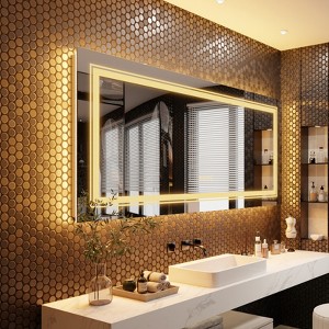 20-55in Oversize Led Dual Illuminated Bathroom Mirror Wall Mounted Antifog Vanity Mirror, Wall Decor Mirror - 1 of 4