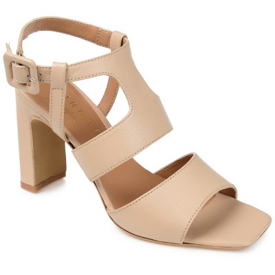 Journee Signature Womens Genuine Leather Beckie Block Heel Open Square Toe Sandals
