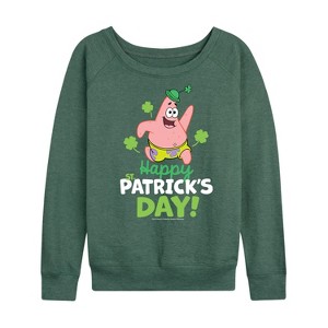 Women's - SpongeBob Squarepants - Happy St Patricks Day Lightweight French Terry Wide Neck Long Sleeve Shirt - 1 of 4