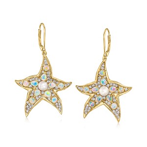 Ross-Simons Opal and 5-5.5mm Cultured Pearl Starfish Drop Earrings With 1.20 ct. t.w. White Topaz in 18kt Gold Over Sterling - 1 of 4