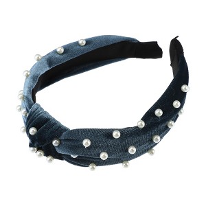Unique Bargains Women's Bling Twisted Faux Pearl Velvet Headband Hairband Accessories 1.2 Inch Wide 1 Pc - 1 of 4