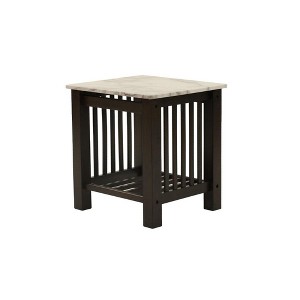 Royal Hampton 21 Inch Side End Table, White Faux Marble, Bottom Shelf, Black Wood - 1 of 4