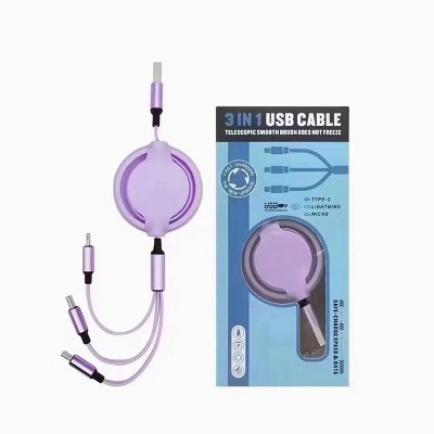Boersma Multi Charging Cable 3Pack 4FT, 3-in-1 Fast Charging Braided Cord C Universal USB Charger Cable Compatible with iPhone, Micro USB, Purpl