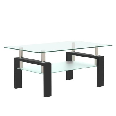 Syemin Side Table Double Layer Coffee Table with Stylish Glass Tabletop for Living Room Terrace Bedroom, Clear, 39.37"*23.62"*17.7"