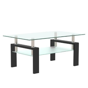 Syemin Side Table Double Layer Coffee Table with Stylish Glass Tabletop for Living Room Terrace Bedroom, Clear, 39.37"*23.62"*17.7" - 1 of 4