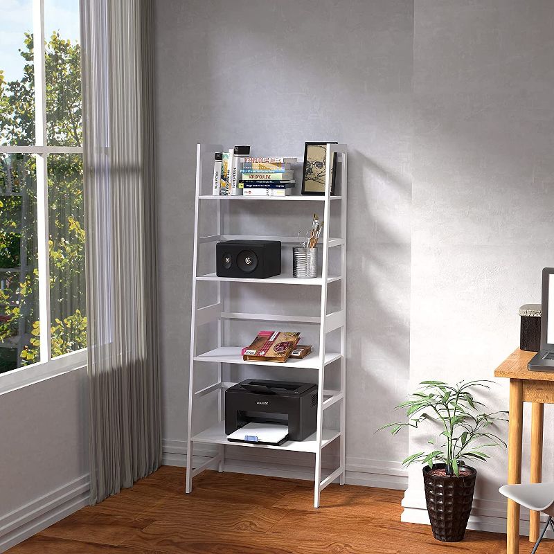 Ladder Shelf, 4/5 Tier, Bamboo Storage Rack , Leaning Storage Shelves, Modern Open Bookcase for Bedroom Office, Living Room-The Pop Home, 4 of 12