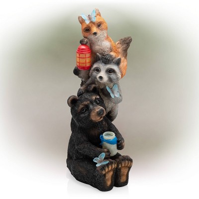 19" Multicolor Polyresin Solar Animal Friends Statue with LED Lights