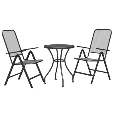 vidaXL Patio Dining Set 3 Piece Garden Dining Set with Patio Table and Chairs Outdoor Dining Set Folding Chair Expanded Metal Mesh Anthracite