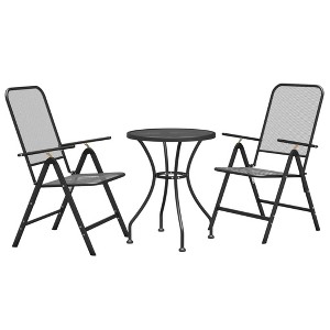 vidaXL Patio Dining Set 3 Piece Garden Dining Set with Patio Table and Chairs Outdoor Dining Set Folding Chair Expanded Metal Mesh Anthracite - 1 of 4