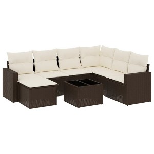 vidaXL 8 Piece Patio Sofa Set with Cushions - Brown and Cream With Table - 1 of 4