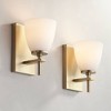 Possini Euro Design Pell Modern Wall Sconces Set of 2 Warm Brass Hardwire 5" Fixture White Frosted Glass for Bedroom Bathroom - 2 of 4