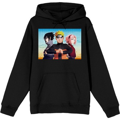 Naruto Classic Sasuke Posing Crew Neck Long Sleeve Athletic Heather Youth  Shirt-Large