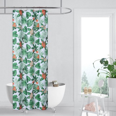 Tropical Print Floral Fabric Shower Curtain for Bathroom