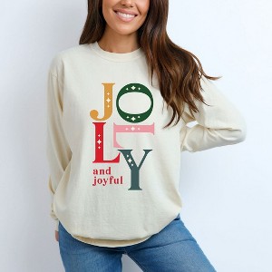 Simply Sage Market Women's Jolly and Joyful Long Sleeve Garment Dyed Tee - 1 of 4