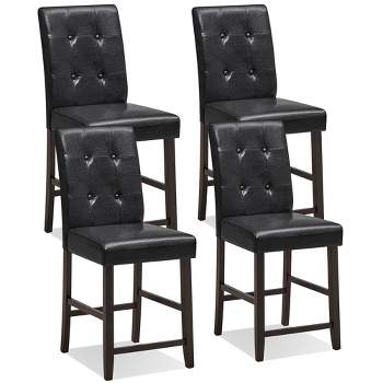 Tangkula Set of 4 Bar Stools Tufted Counter Height Pub Kitchen Chairs w/ Rubber Wood Legs