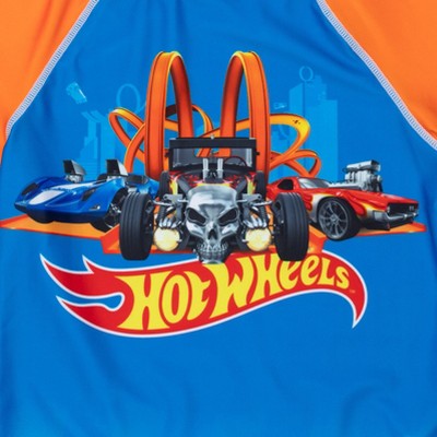 Hot Wheels Little Boys' Raglan Short Sleeve Swim Shirt and Drawstring Board Shorts Bathing Suit Royal Blue Orange 6 — фото 6