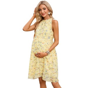 Clearlove Maternity Halter Neck Dress Summer Casual Sleeveless High Waisted Flowy Pregnancy Dresses - 1 of 4