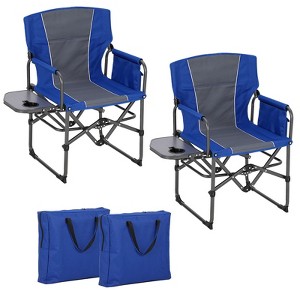 2 Pcs Oversized Folding Director Camping Chair, Portable Outdoor Chair with Aluminum Side Table & Pocket,Support 400 LBS Frame, for Lawn,Fishing,Blue - 1 of 1