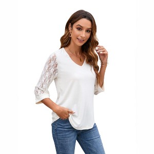 Clearlove Clearlove Maternity Shirts Women's Casual Floral Printed Puff Short Sleeve Striped Ruched Side Pullover Fitted Tops Textured - 1 of 4
