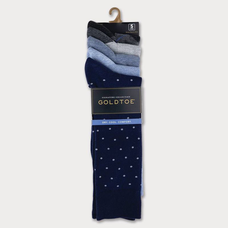 Signature Gold by GOLDTOE Men&#39;s Classic Dot Crew Socks 5pk - Navy Blue 6-12.5, 2 of 3