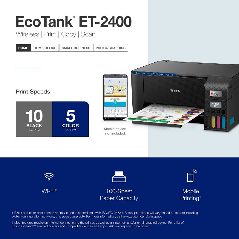 Epson EcoTank ET-2400 All-in-One Cartridge-Free Supertank Printer, Copier, Scanner - Black, 6 of 14