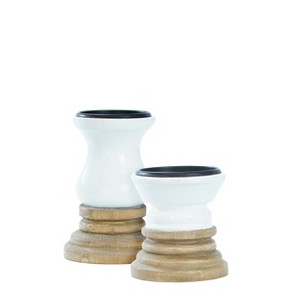 VIP Wood 7 in. White Candle Holders Set of 2 - 1 of 4