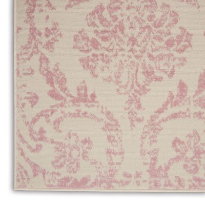 Ivory and Pink Vintage Damask Area Rug