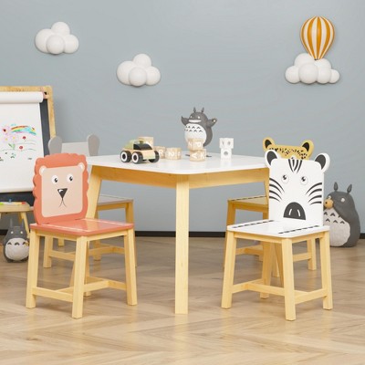 NicBex 3/5-Piece Small Dining Toddler Table Set & Chairs for Study,Bedroom,Wooden Kids Dinette Set with Cute Shape