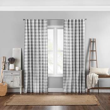 Farmhouse Living Buffalo Check Single Window Curtain Panel - 52" x 95" - Gray - Elrene Home Fashions
