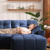 DOMETOUR 3 Seater Sofa Set with Ottoman & Pillows, Solid Wood Frame, Textured Chenille, for Living Room, Lounge, Office, Hotel, Blue - 3 of 4