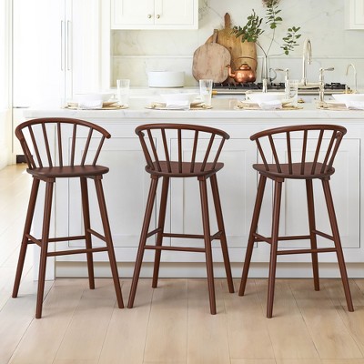 Arceso 30 Inch Wood Bar Stools with Semicircular Backrest, Farmhouse Barstools Set of 3, Modern Counter Height Bar Stools for Kitchen Island Pub