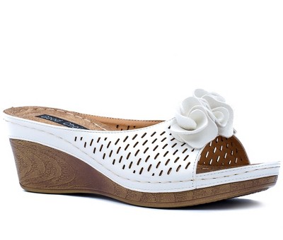 Gc Shoes Juliet White 8 Perforated Flower Comfort Slide Wedge Sandals ...