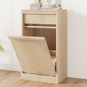 Tilt Out Trash Cabinet, with 10 Gallon Storage, Hidden Freestanding Garbage Can Cabinet Laundry Hamper for Kitchen Dining Living Room - 1 of 4