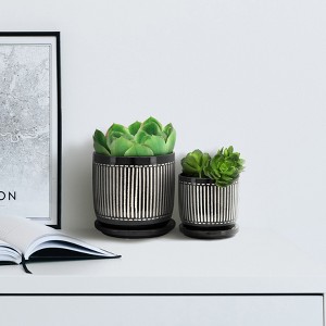 Okak Set of 2 Ceramic Planters with Polka Dot Design 5/6 Inch, White and Black for Indoor and Outdoor Use - 1 of 4