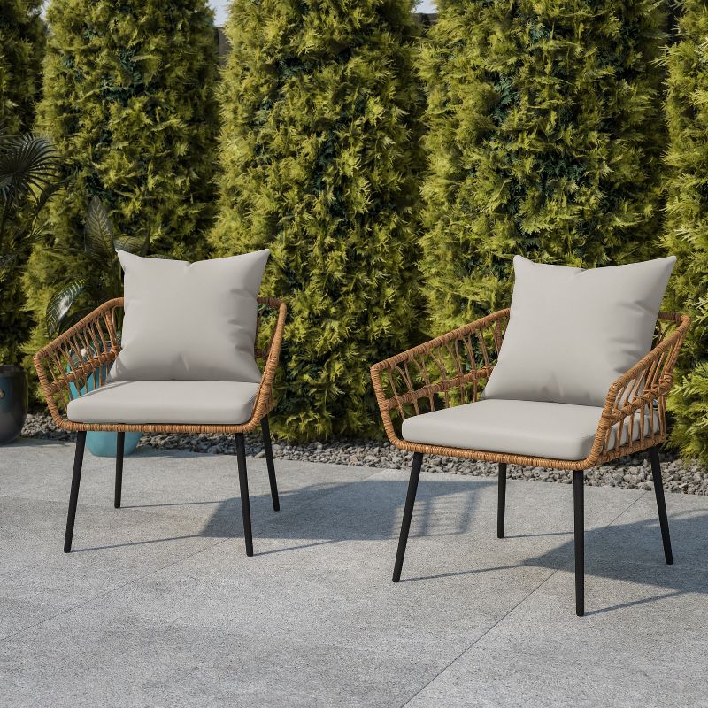 Flash Furniture Evin Set of 2 Boho Indoor/Outdoor Rope Rattan Wicker Patio Chairs with All-Weather Cushions, 2 of 12