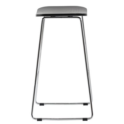 Melrose Black Wood Saddle Style Counter Stools with Chrome Iron Base, Set of 2