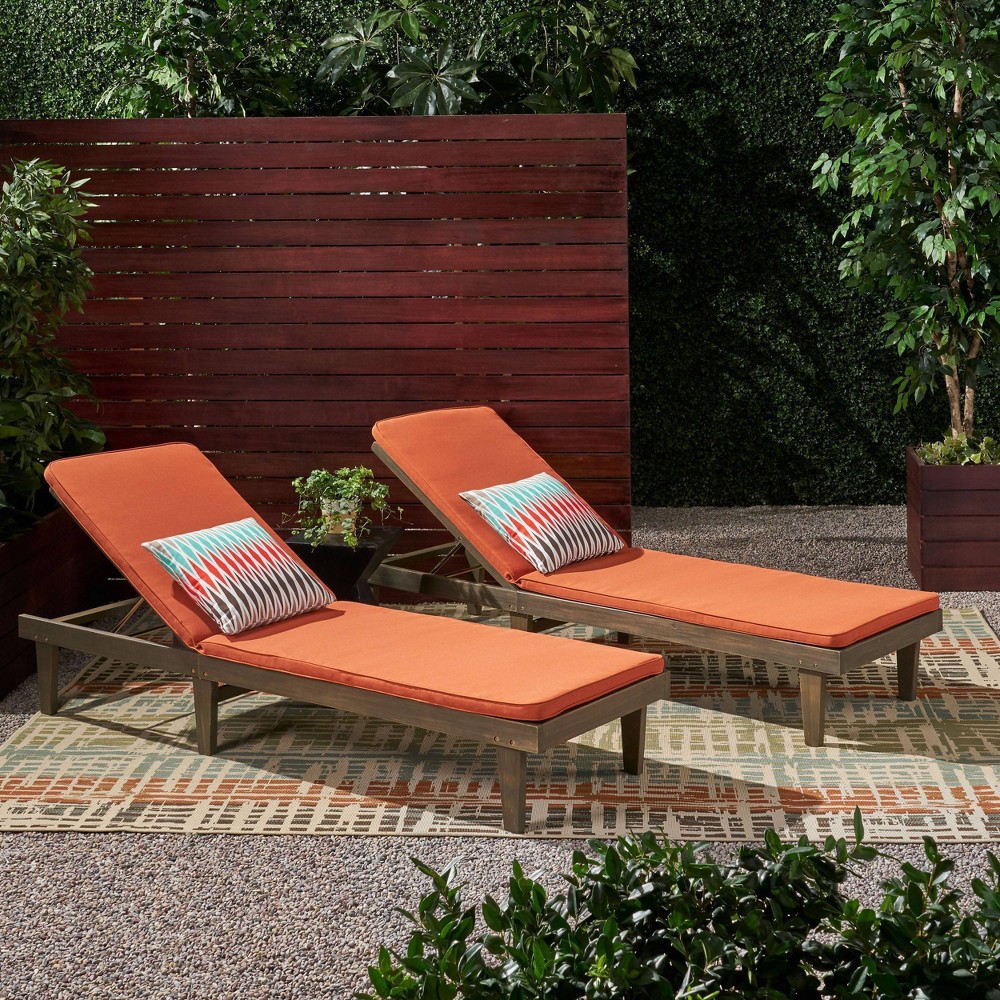 Photos - Garden Furniture Nadine 2pk Gray Acacia Wood Chaise Lounge Gray/Rust Orange - Christopher K