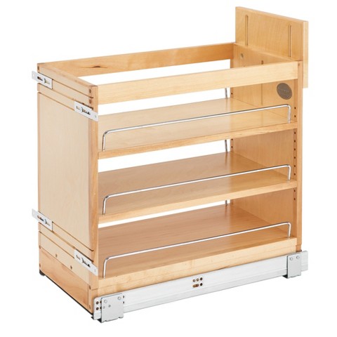 Rev-A-Shelf 11" Pullout Storage Organizer for Base Kitchen/Bathroom Cabinets, Spice Rack/Pantry Shelves with Soft-Close Slides, Wood, 448-BDDSC-11C